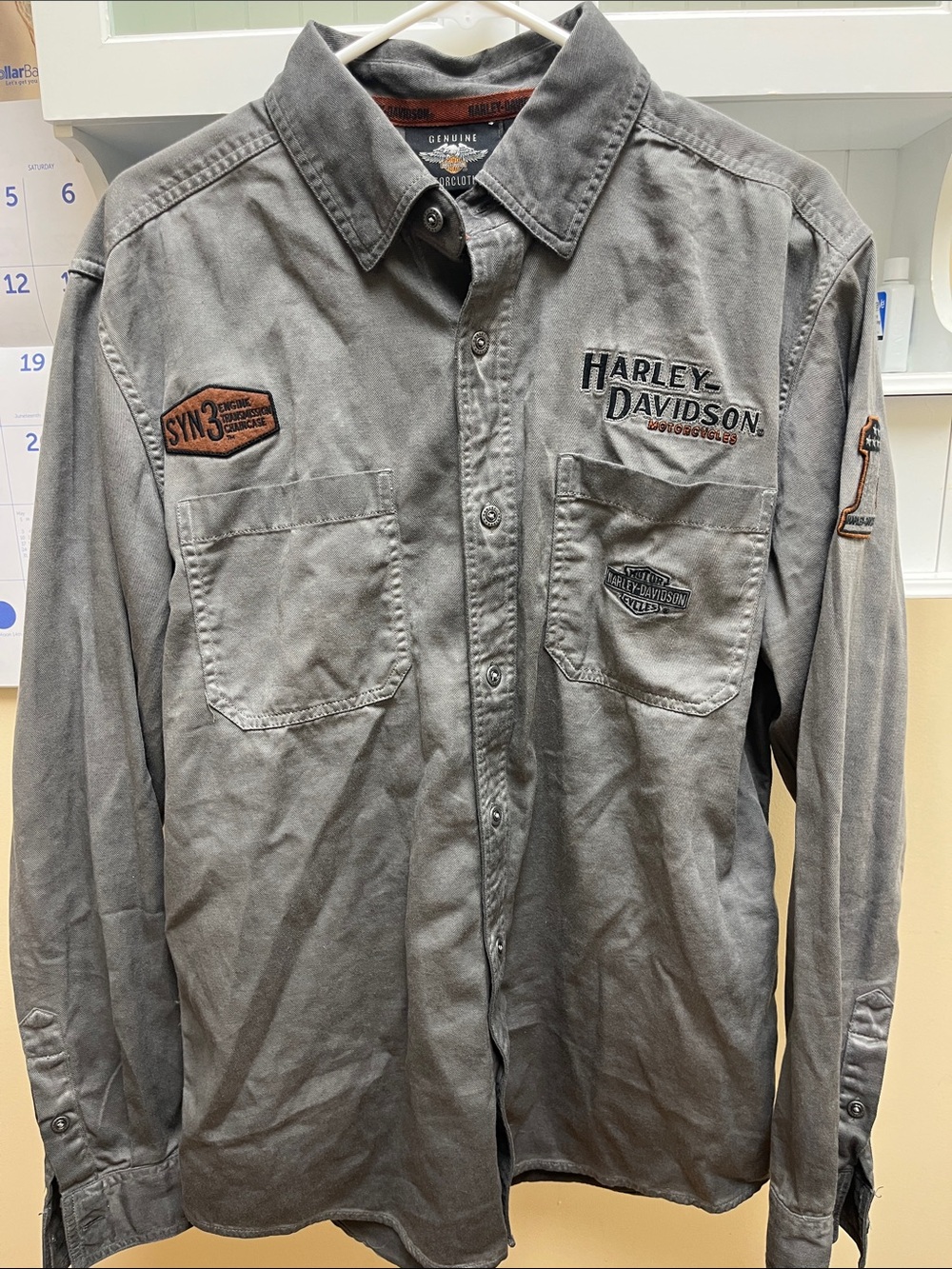 Harley-Davidson Gray Button-Down Work Shirt with Logo Patches